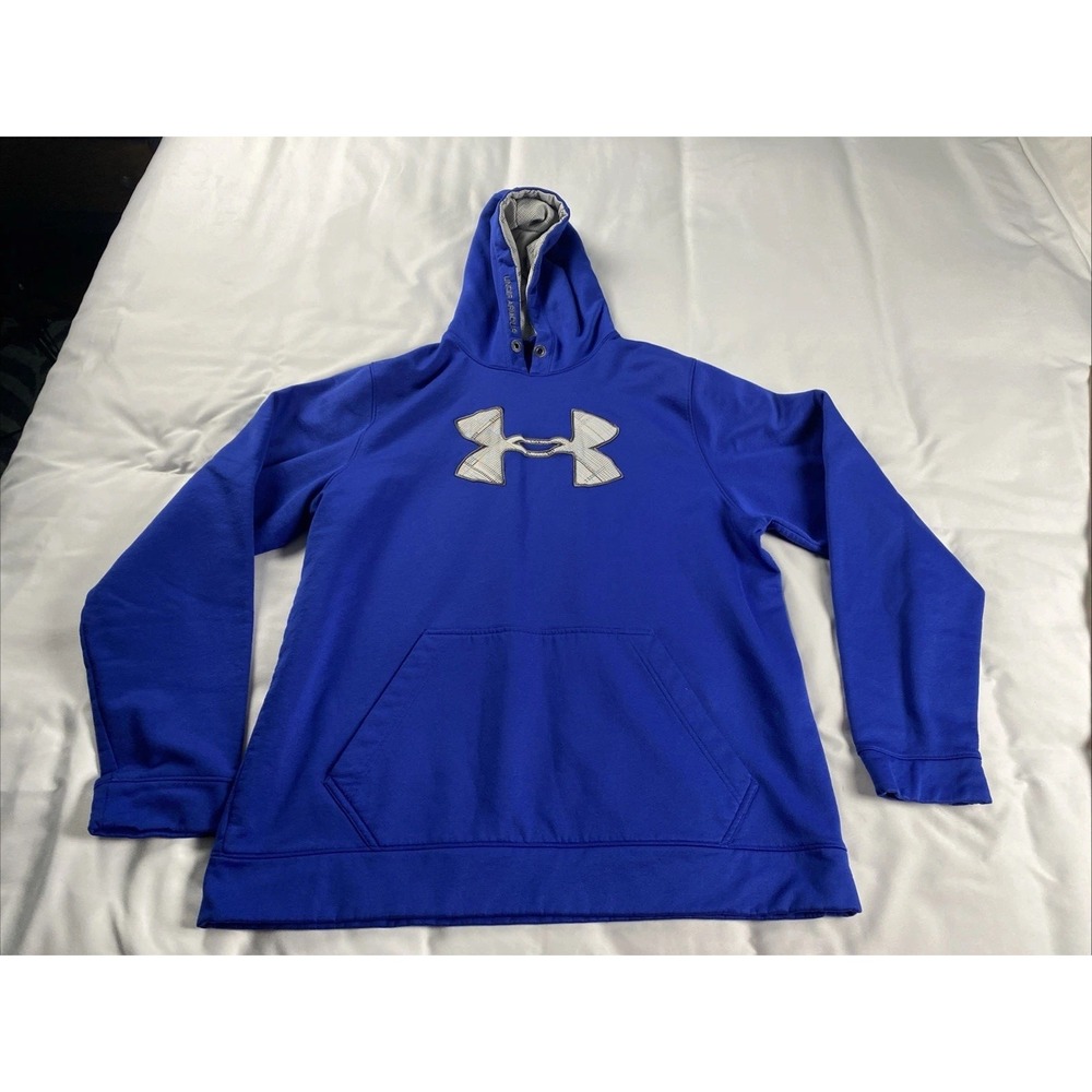 Under Armour Blue Pullover Hoodie Large Front Logo Pocket Men's XL Loose Fit
